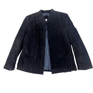 Vintage MS Sport Black Suede Jacket Top stitch Collarless Womens 10 Lined